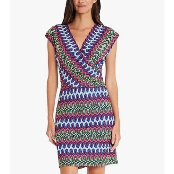 Maggy London Dresses & Skirts - Maggy London Womens Crochet Stripe Surplic Pink Green Blue Size 10 NWT $149